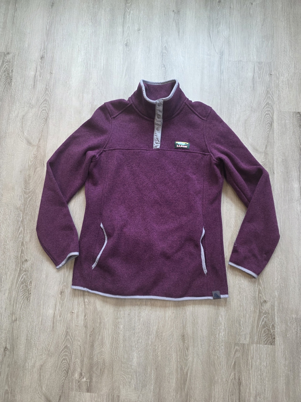 LL Bean Sweater Womens Size Small Reg Purple Pullover 1/4 T-Snap Fleece 292726